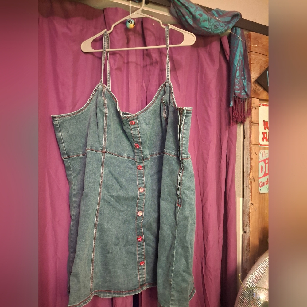 NWT Sweet Society Hot Topic Plus Size Denim Mini with Strawberry buttons. - Picture 3 of 4